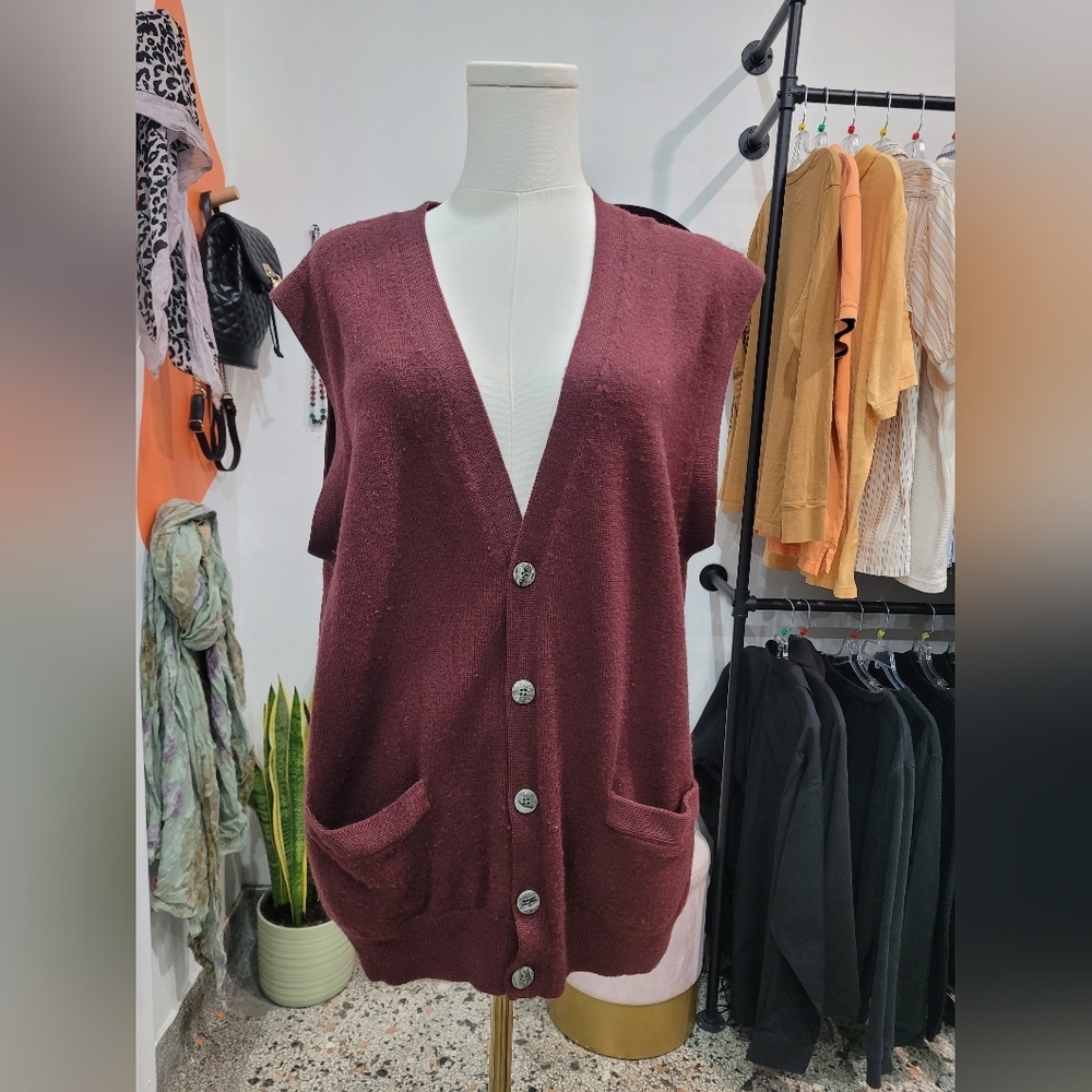 Men's Vintage Brown Button-Up Wool Sweater Vest